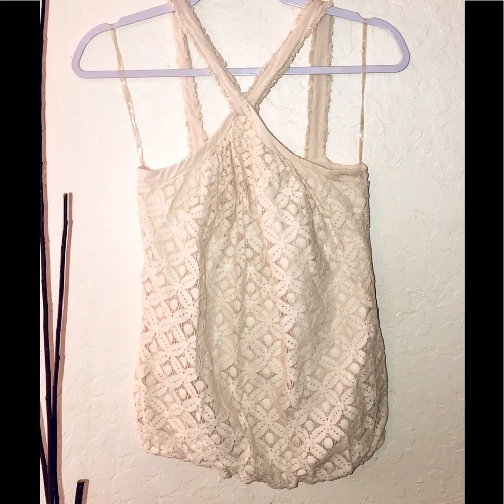 Anthro Ella Moss Cream Eyelet Floral Lace top